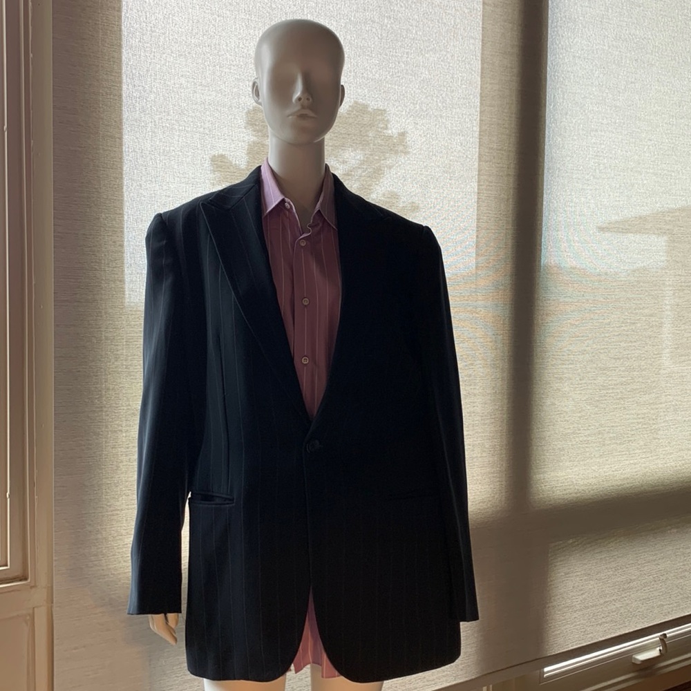 Black and Tan pinstriped suit. Giorgi Armani.